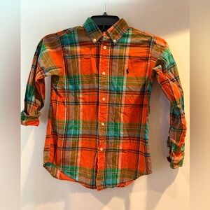 Ralph Lauren Kid’s Vibrant Orange and Green Plaid Shirt